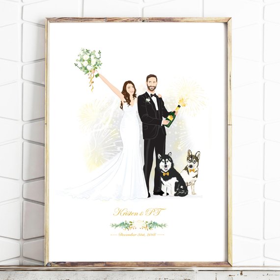 570x570 Custom Wedding Portrait Personalised Couple Drawing Etsy - Wedding Couple Drawing