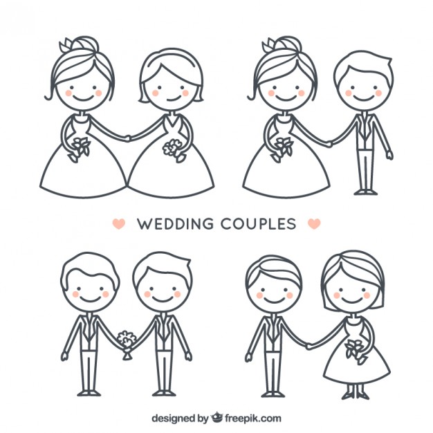 626x626 Hand Drawn Cute Wedding Couple Collection Vector Free Download - Wedding Couple Drawing