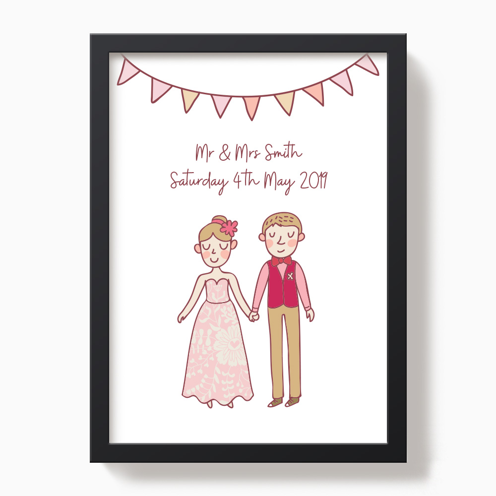 1000x1000 Wedding Couple Drawing Print Gift Personalised Cards - Wedding Couple Drawing