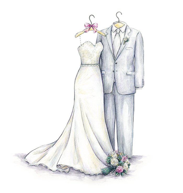 699x739 custom wedding dress and tuxedo drawing ever after bridal - Wedding Drawing