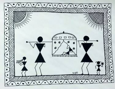 375x291 Warli Wedding Art Drawing - Wedding Drawing