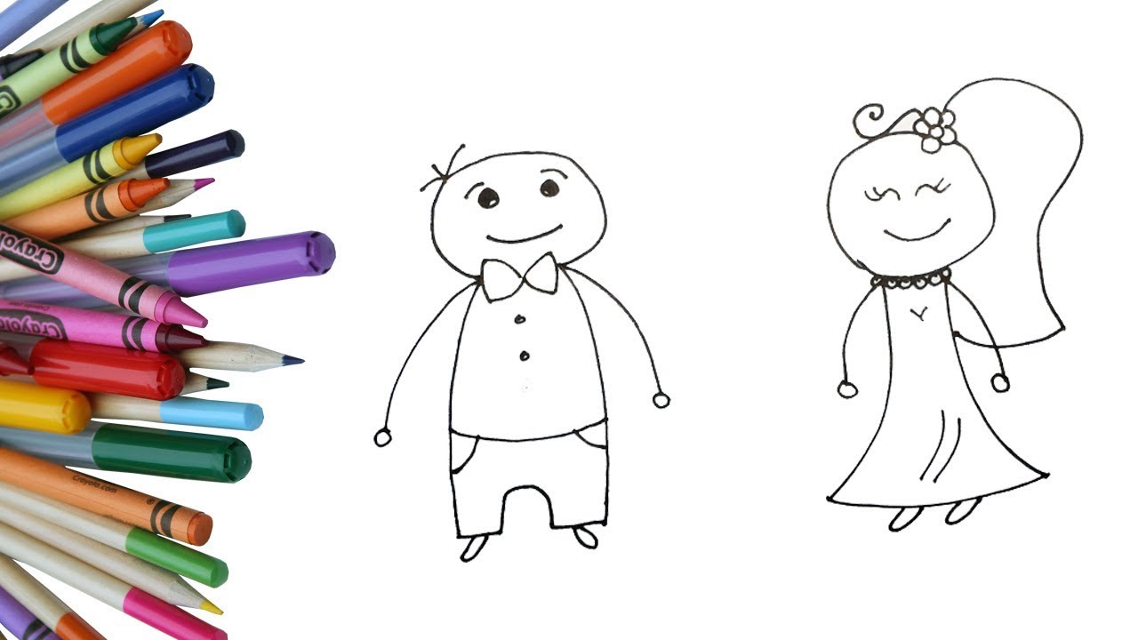 1280x720 How To Draw Bride And Groom For Kids Easy Wedding Drawing - Wedding Drawing Images