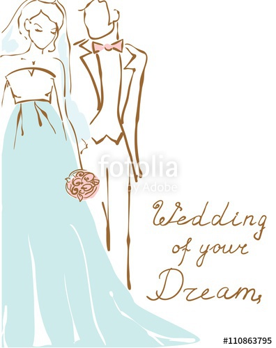 396x500 silhouette of bride and groom wedding background for invitation - Wedding Drawing Pictures