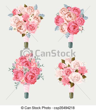 407x470 set of wedding bouquets small vector set of wedding bouquets - Wedding Flowers Drawing
