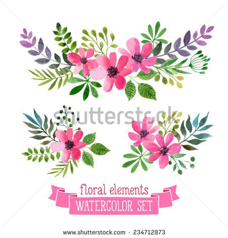450x470 Vector Flowers Set Colorful Floral Collection With Leaves - Wedding Flowers Drawing