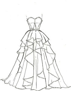 233x300 Artists Original Fashion Illustration Sketch Pencil Drawing - Wedding Gown Drawing