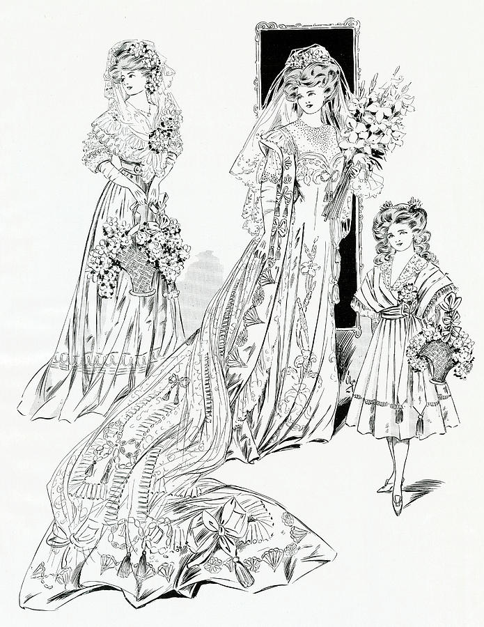 695x900 Beautiful Laced Wedding Dress Drawing - Wedding Gown Drawing