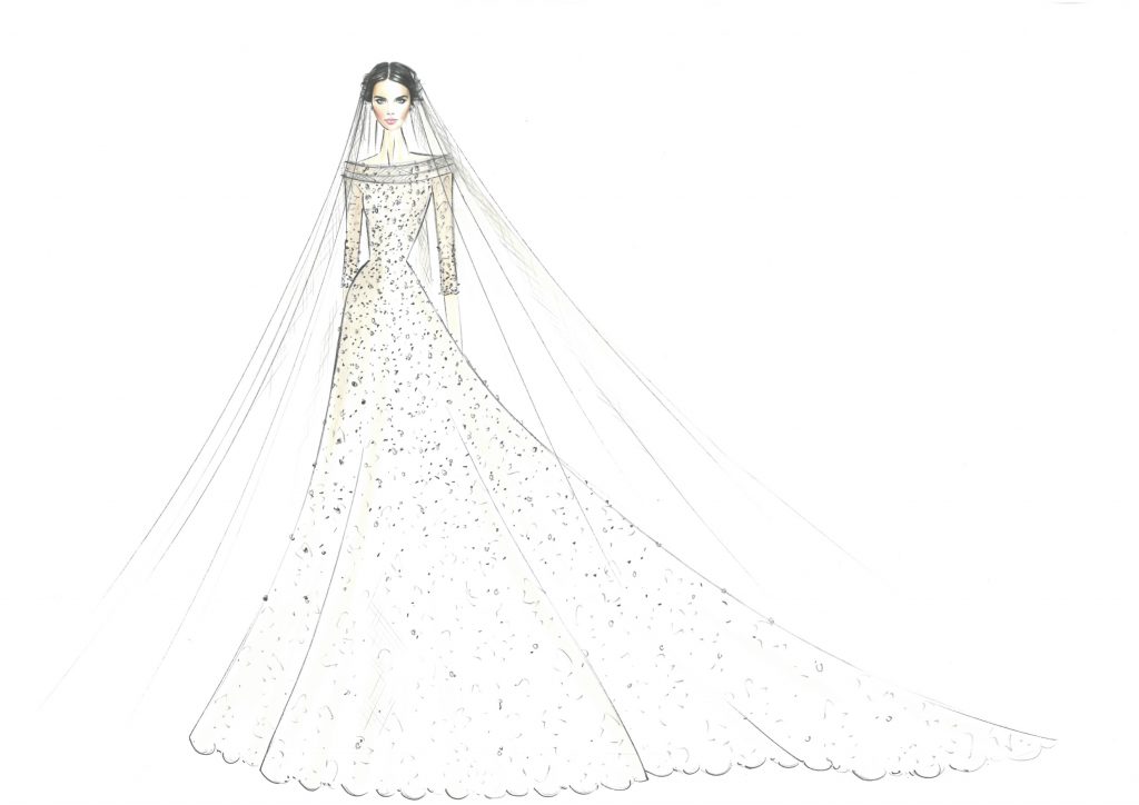 1024x724 Designer Sketches For Meghan Markle's Wedding Dress Kleinfeld Bridal - Wedding Gown Drawing