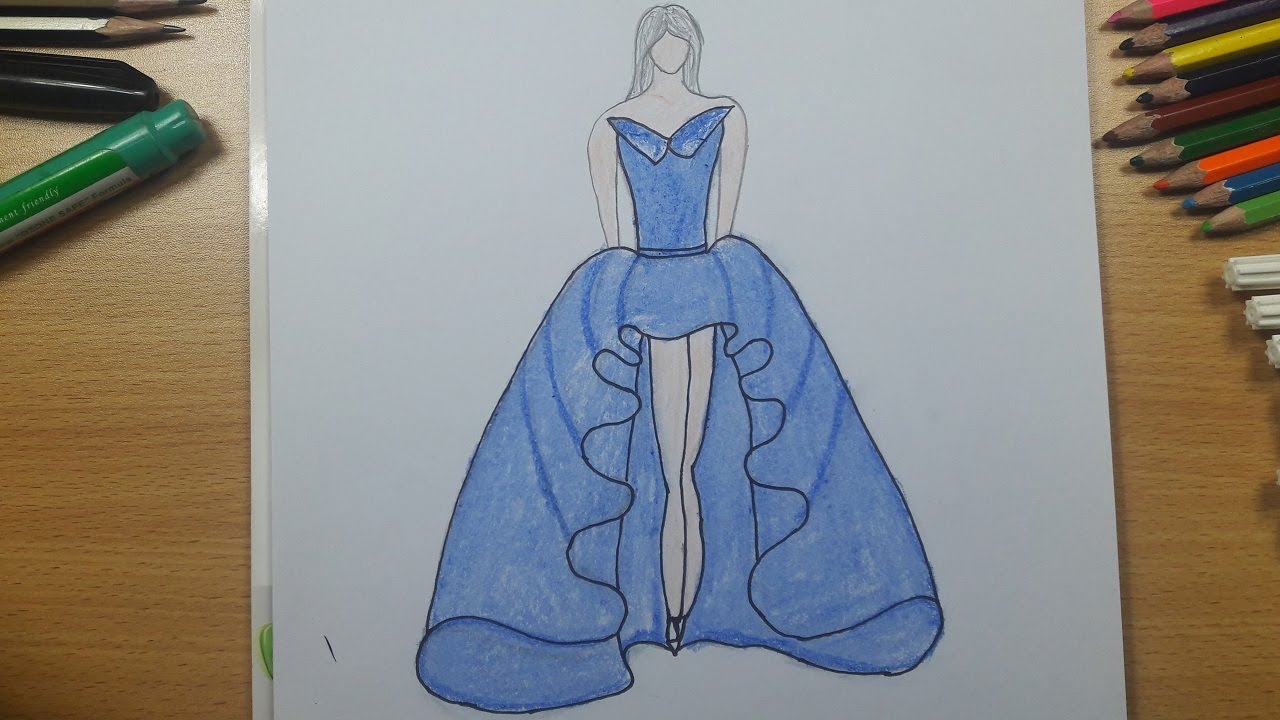 1280x720 How To Draw A Wedding Dress How To Draw A Dress Easy Step - Wedding Gown Drawing