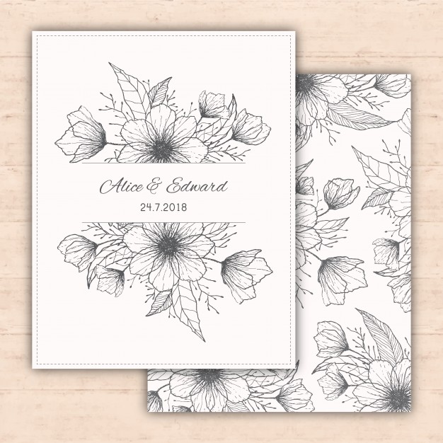 626x626 wedding invitation with hand drawn flowers vector free download - Wedding Invitation Drawing