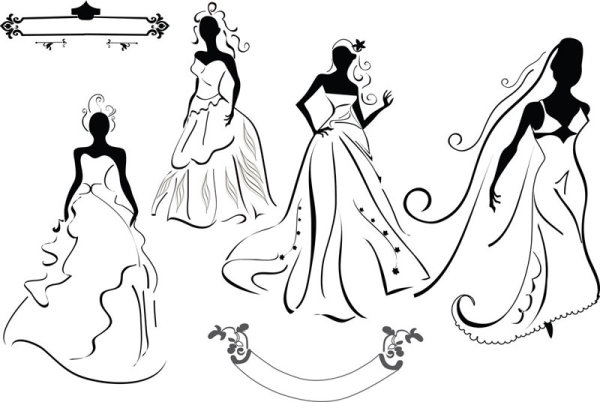 600x402 line drawing wedding veil brides vector material free download web - Wedding Line Drawing