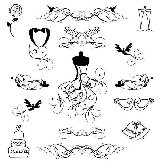 570x570 Wedding Clipart Line Art Great Free Clipart, Silhouette - Wedding Line Drawing