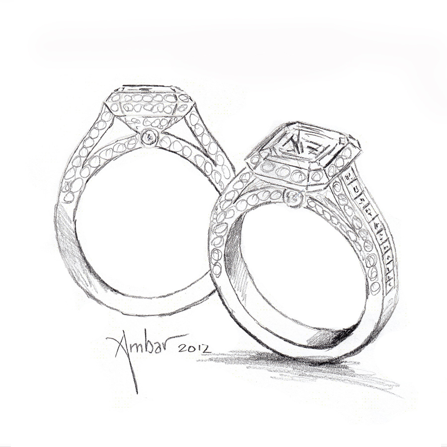900x900 Hand Drawing For Cosmic Fire Engagement Ring - Wedding Ring Drawing