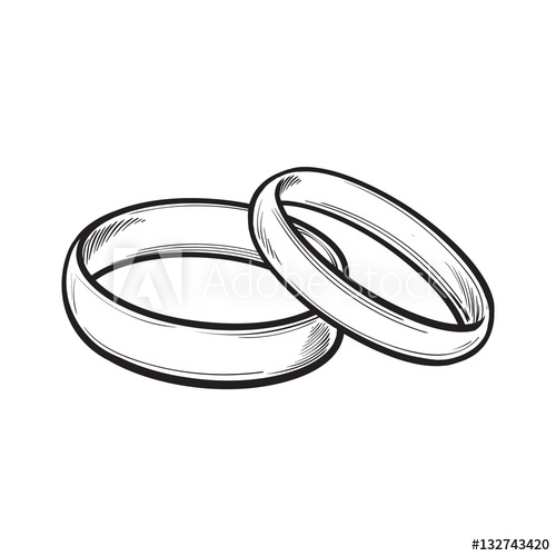 500x500 Pair Of Traditional Golden Wedding Rings, Sketch Style - Wedding Ring Drawing