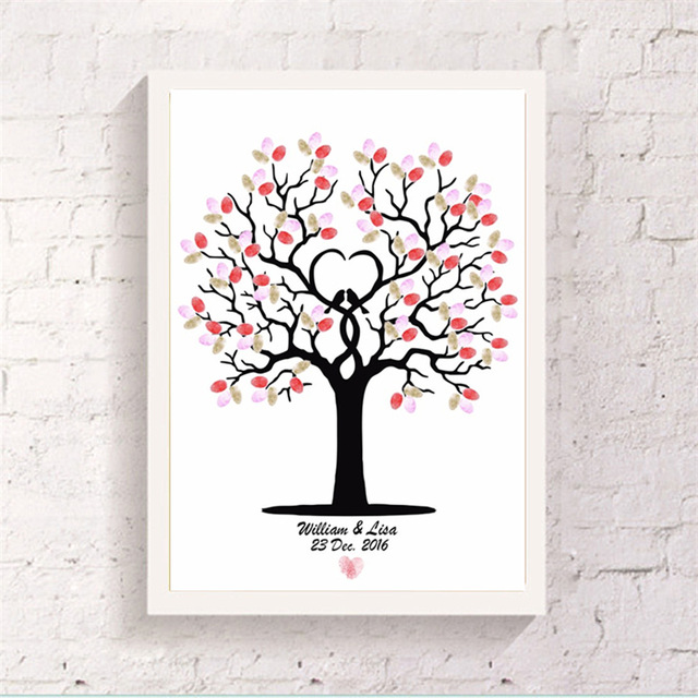 640x640 Fingerprint Heart Shaped Tree Signature Canvas Painting Romantic - Wedding Tree Drawing