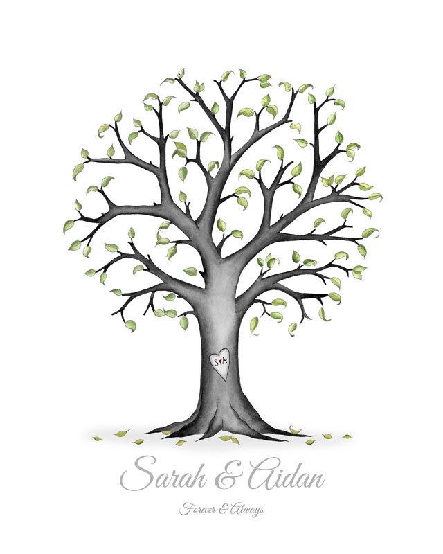 640x800 Bampw Wedding Tree With Leaves Fingerprint Memory Tree - Wedding Tree Drawing