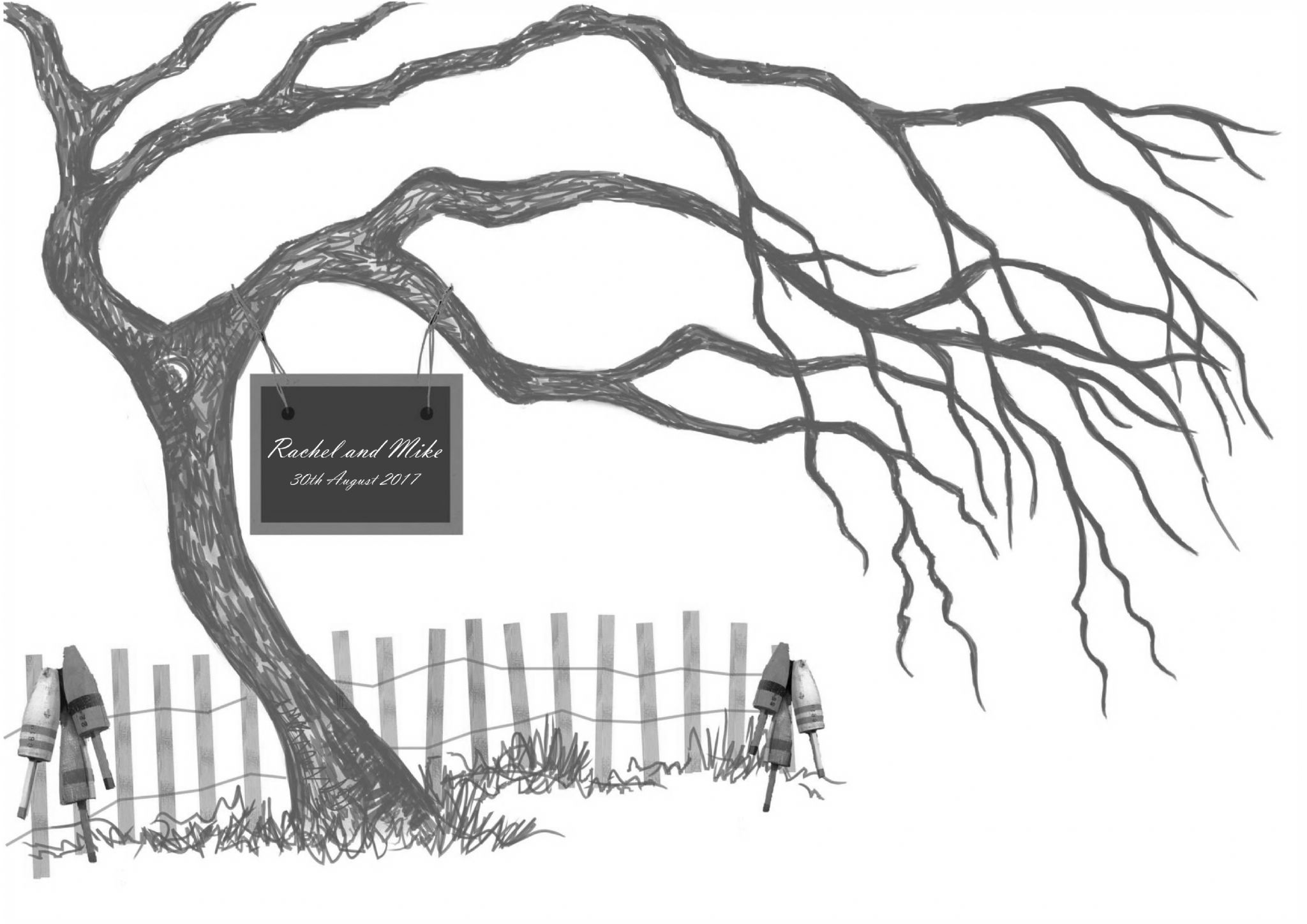 2048x1448 Beach Wedding Fingerprint Tree Guest Book Kit - Wedding Tree Drawing