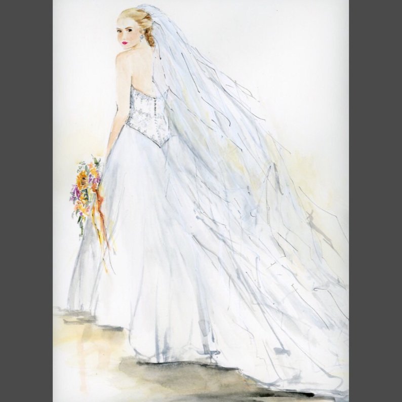 794x794 Wedding Portrait Etsy - Wedding Veil Drawing