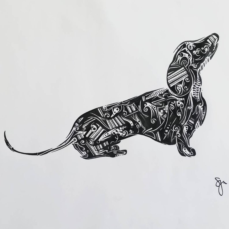 794x794 dachshund dog drawing artwork nature and animals etsy - Weenie Dog Drawing