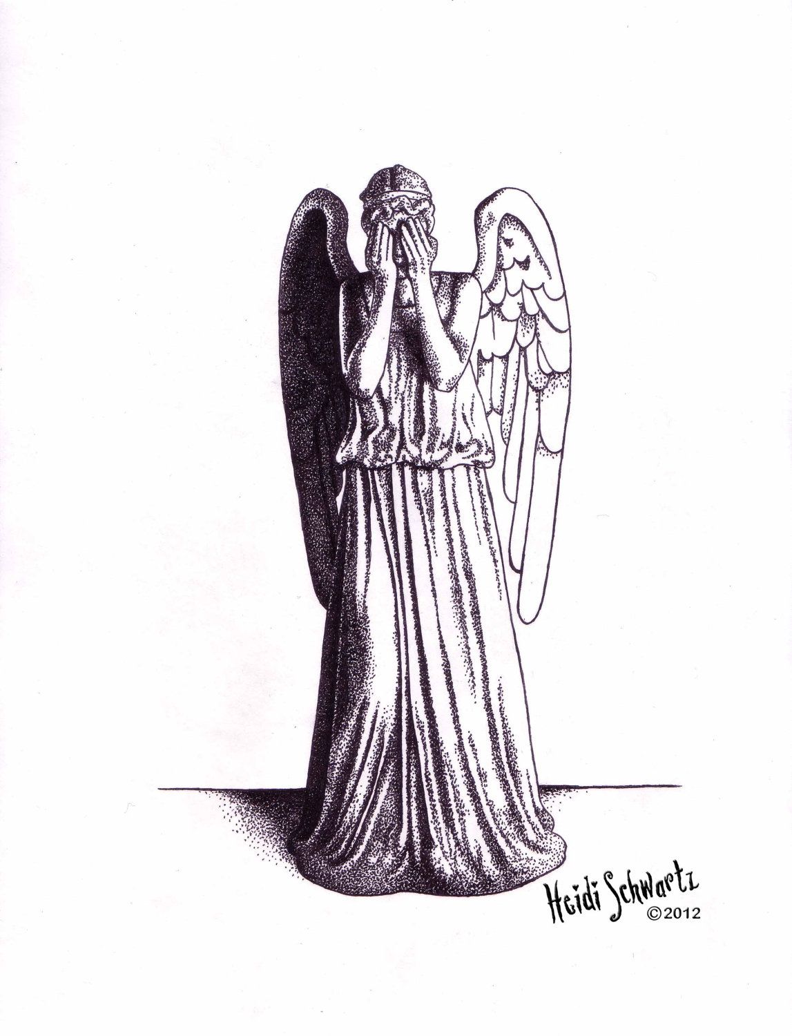 1147x1500 Original Art X Dotted Pen Drawing Of A Doctor Who - Weeping Angel Drawing