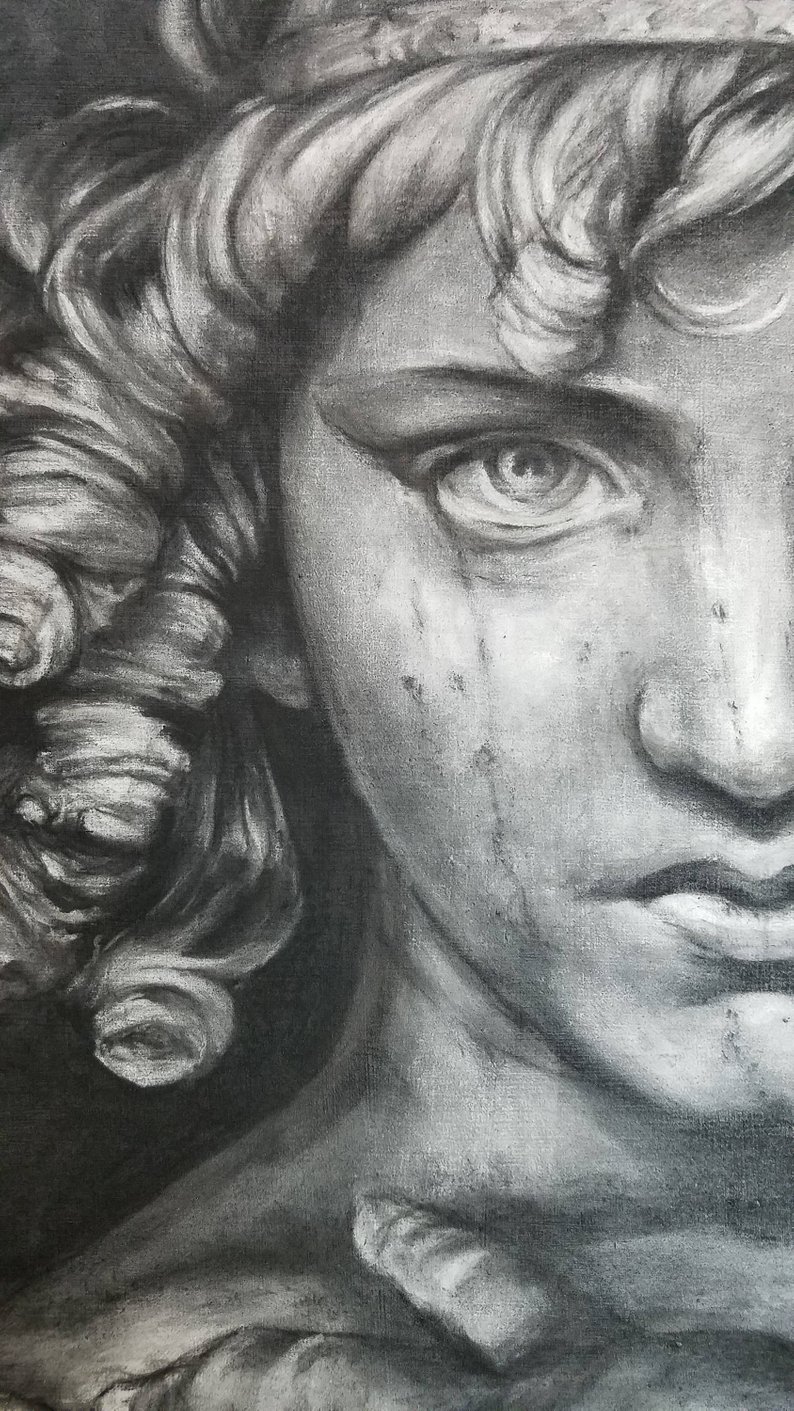 794x1411 charcoal drawing weeping angel statue portrait inches x etsy - Weeping Angel Drawing