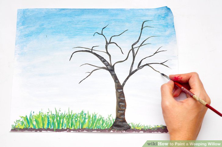 728x484 how to paint a weeping willow steps - Weeping Willow Drawing