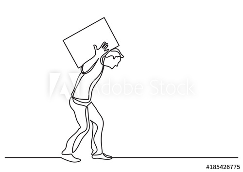 500x354 continuous line drawing of man carrying heavy weight - Weight Drawing