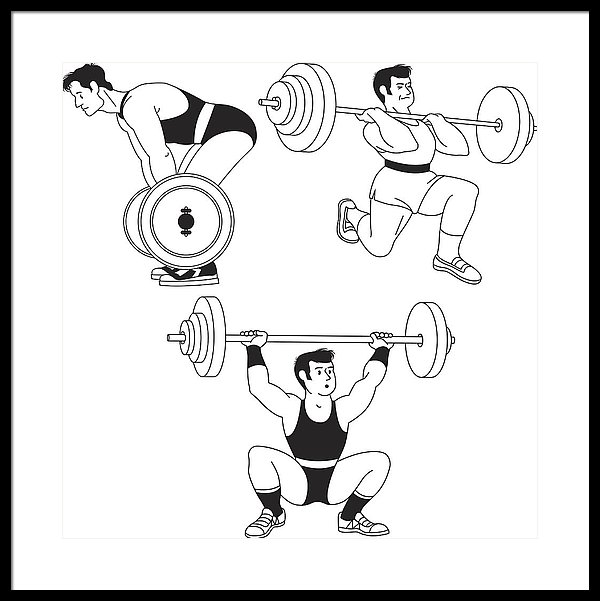 600x601 weightlifting poses framed print - Weightlifting Drawing