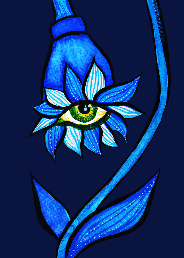 642x900 weird blue staring creepy eye flower drawing - Weird Drawings