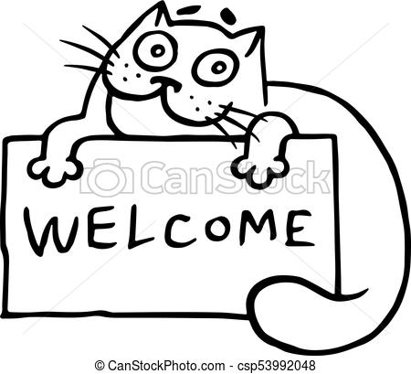 450x409 hospitable cat with the word welcome cute hospitable cat is - Welcome Drawing