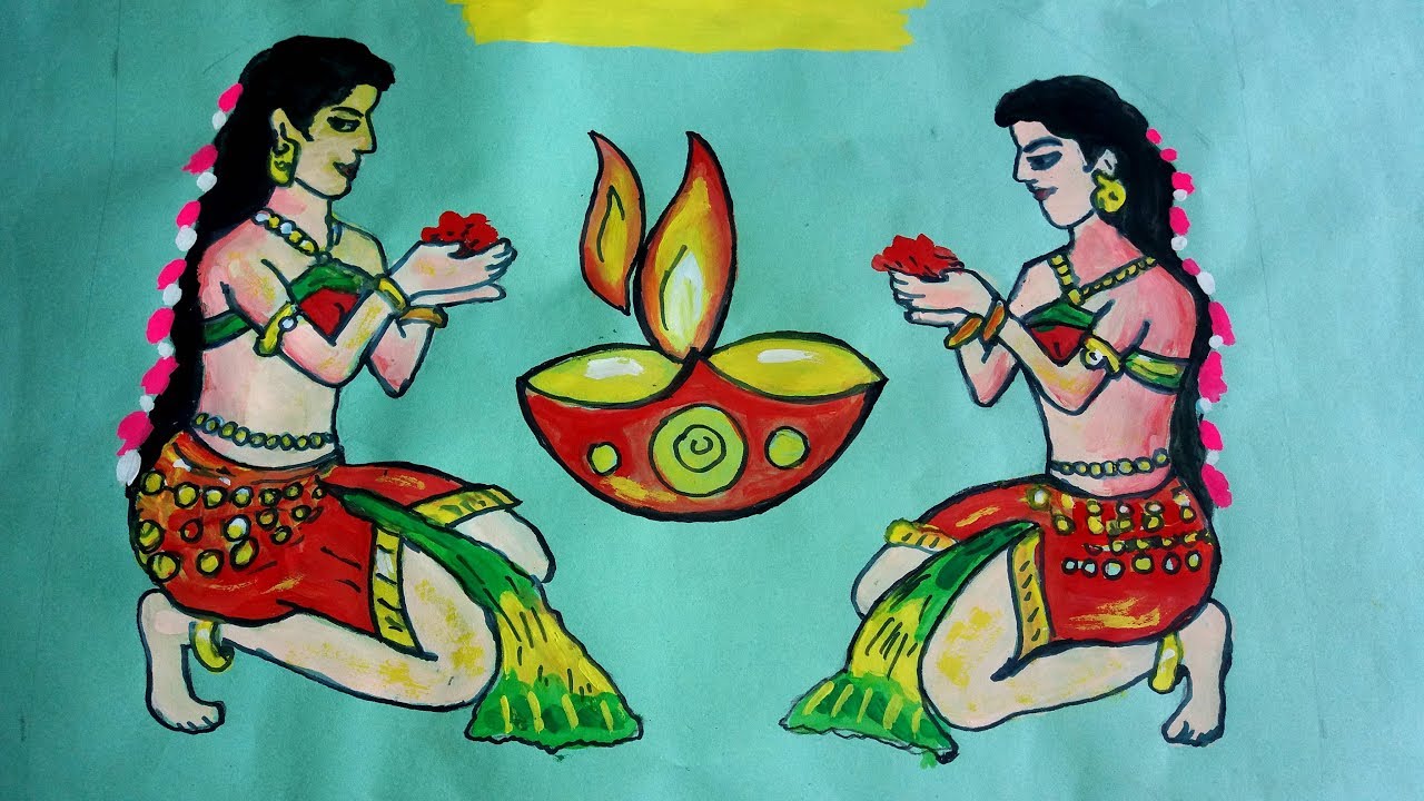 1280x720 how to draw welcome girls for diwali painting step - Welcome Drawing Images