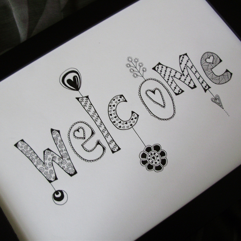 495x495 folksy buy original art 'welcome' sign with free frame - Welcome Drawing Pictures