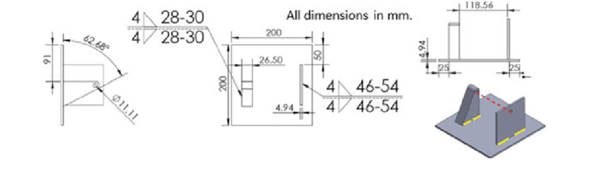 850x248 engineering drawing of the mounting bracket with weld beads - Welding Drawing