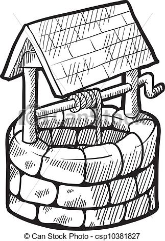 323x470 Farmhouse Well Sketch Doodle Style Retro Farmhouse Water Well - Well Drawing