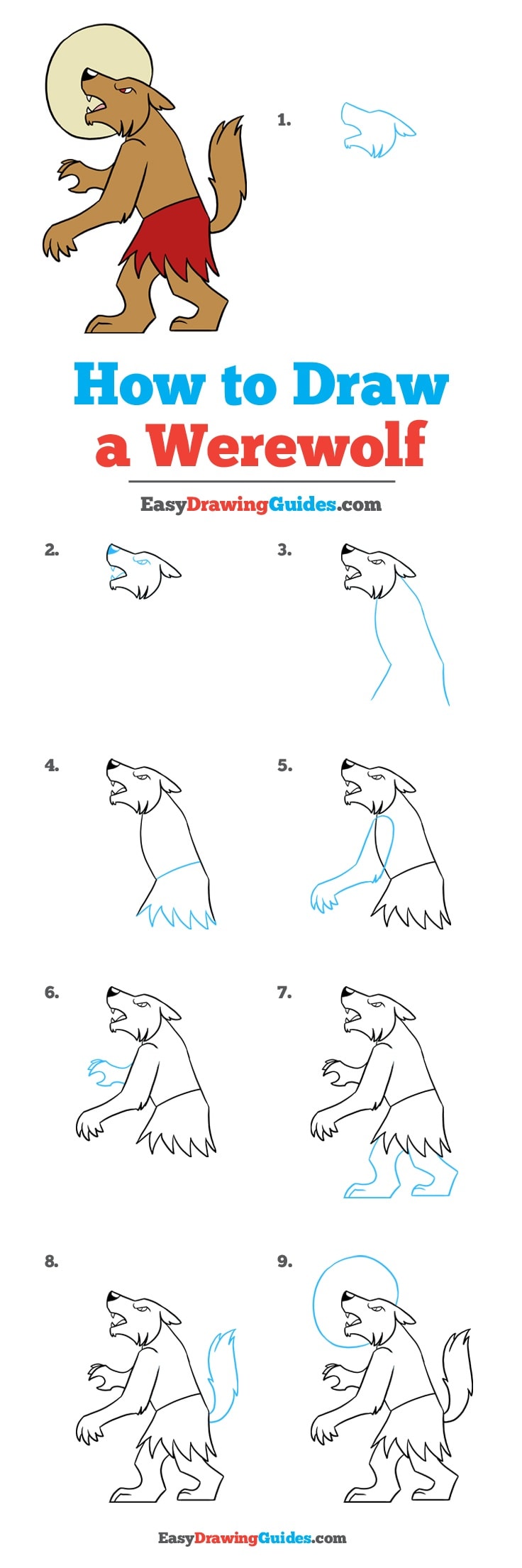 736x2210 How To Draw A Werewolf - Werewolf Drawing Tutorial