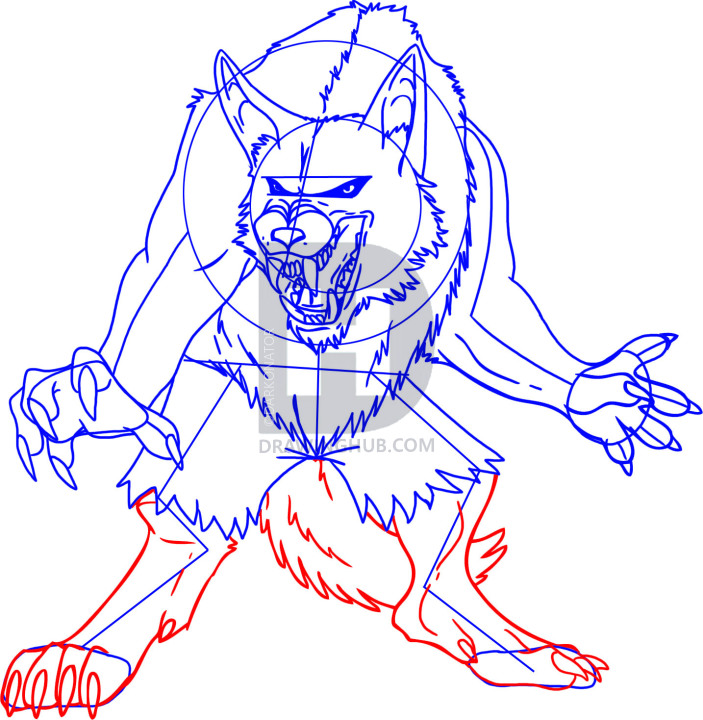 703x720 How To Draw A Cartoon Werewolf, Step - Werewolf Drawing Tutorial