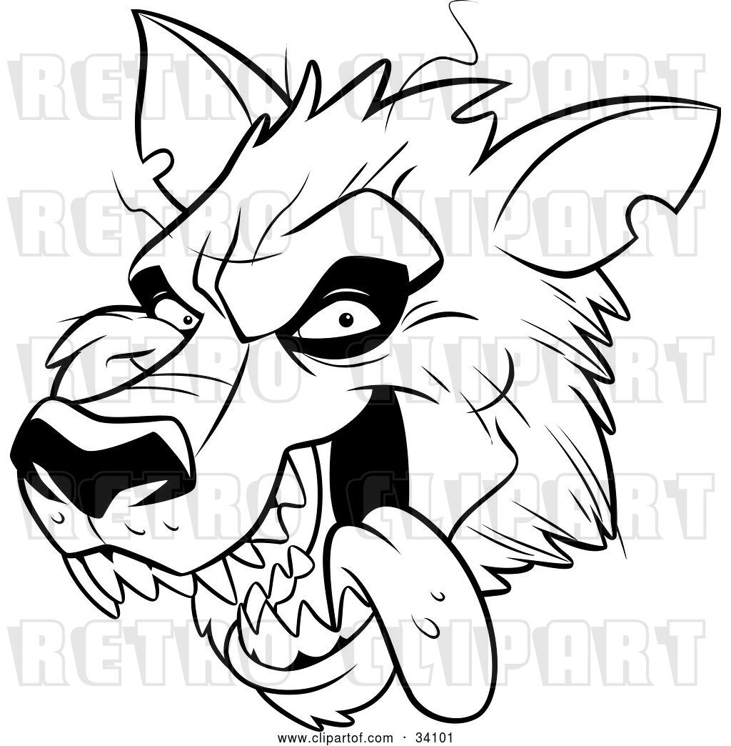 1024x1044 Vector Clip Art Of Retro Panting Werewolf Head With Fangs, Hanging - Werewolf Head Drawing