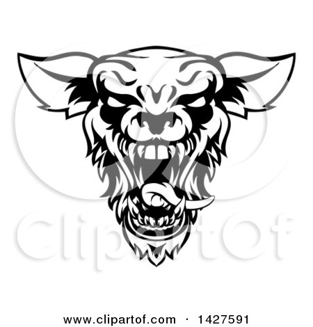 450x470 clipart of a black and white roaring werewolf head - Werewolf Head Drawing