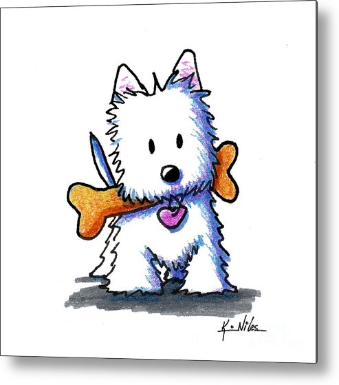493x559 kiniart westie with bone metal print - West Highland Terrier Drawing
