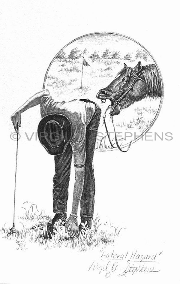 600x946 Lateral Hazzard, Cowboy Golf Pencil Drawing - Western Cowboy Drawings