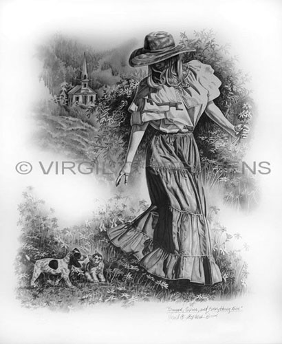 410x500 pencil drawing, western art, fine art, print, romantic woman - Western Cowboy Drawings