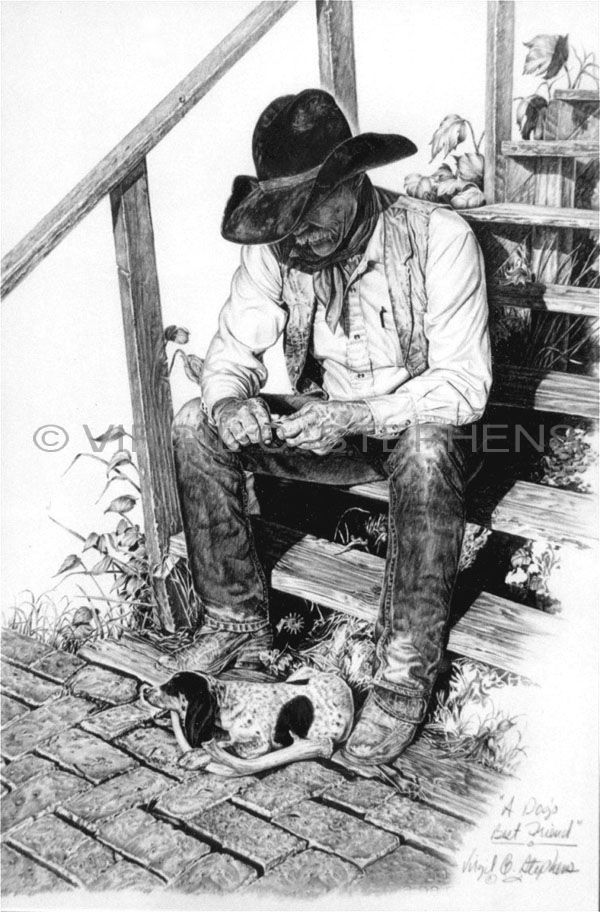 600x912 a dogs best friend, western pencil drawing of a cowboy and his dog - Western Cowboy Drawings