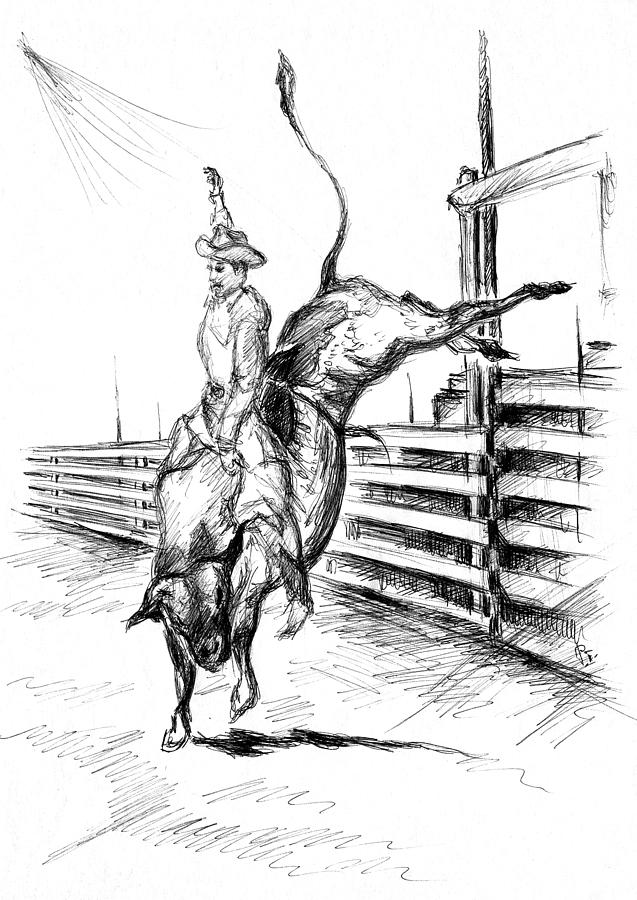 637x900 western rodeo bull ride - Western Drawings