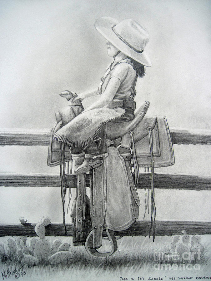 675x900 tall in the saddle drawing - Western Saddle Drawing