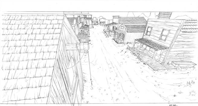 656x350 Old Western Town - Western Town Drawing