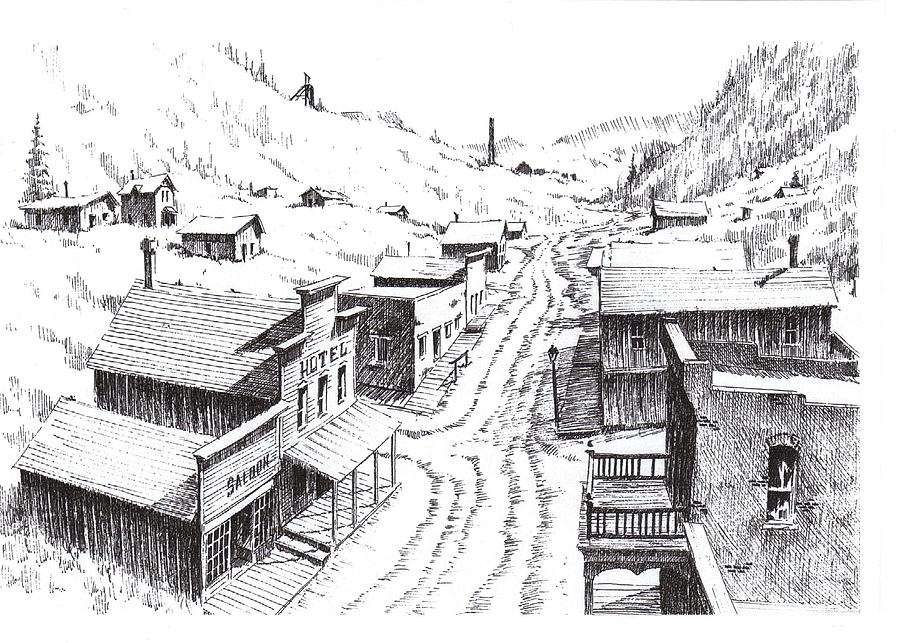 900x643 Panamint City Ghost Town California Drawing - Western Town Drawing