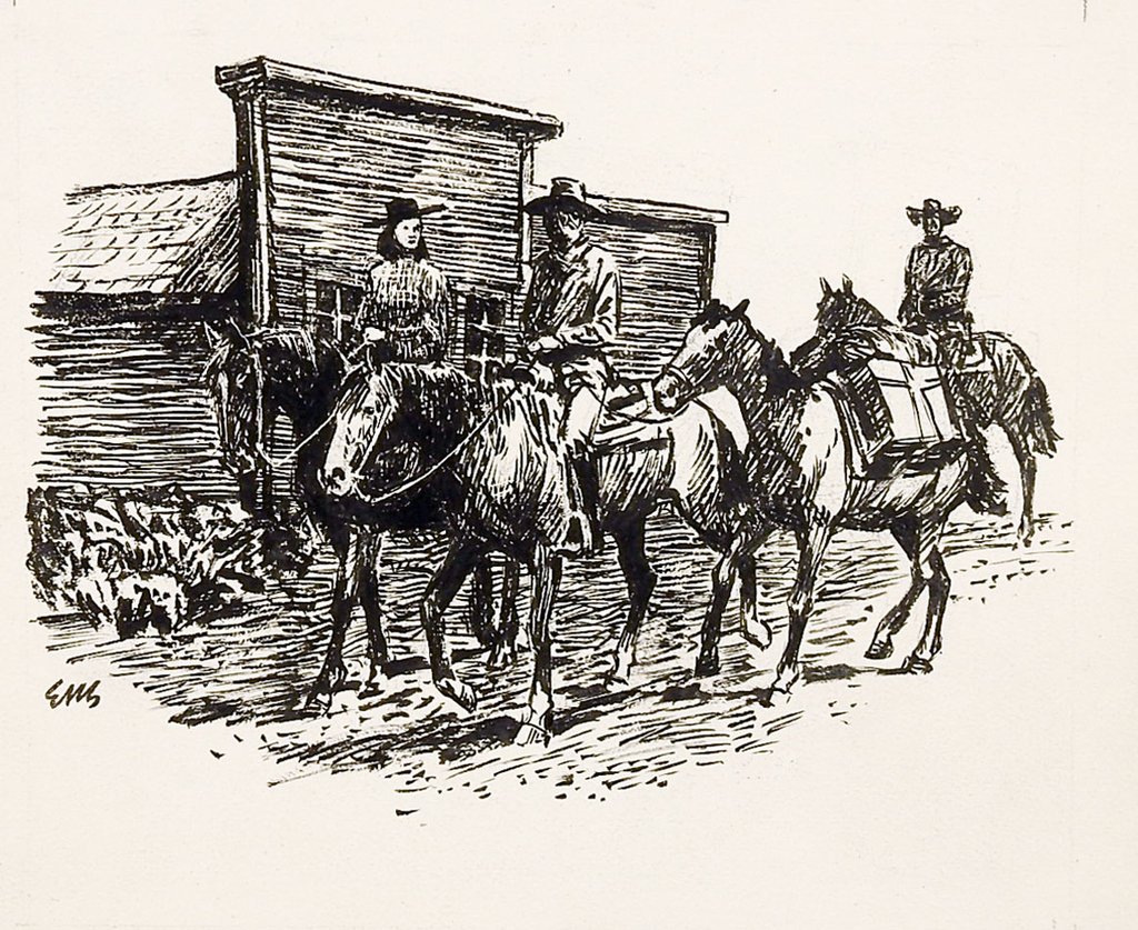 1024x837 Western Town Illustration Drawing Artifax Antiques Design - Western Town Drawing