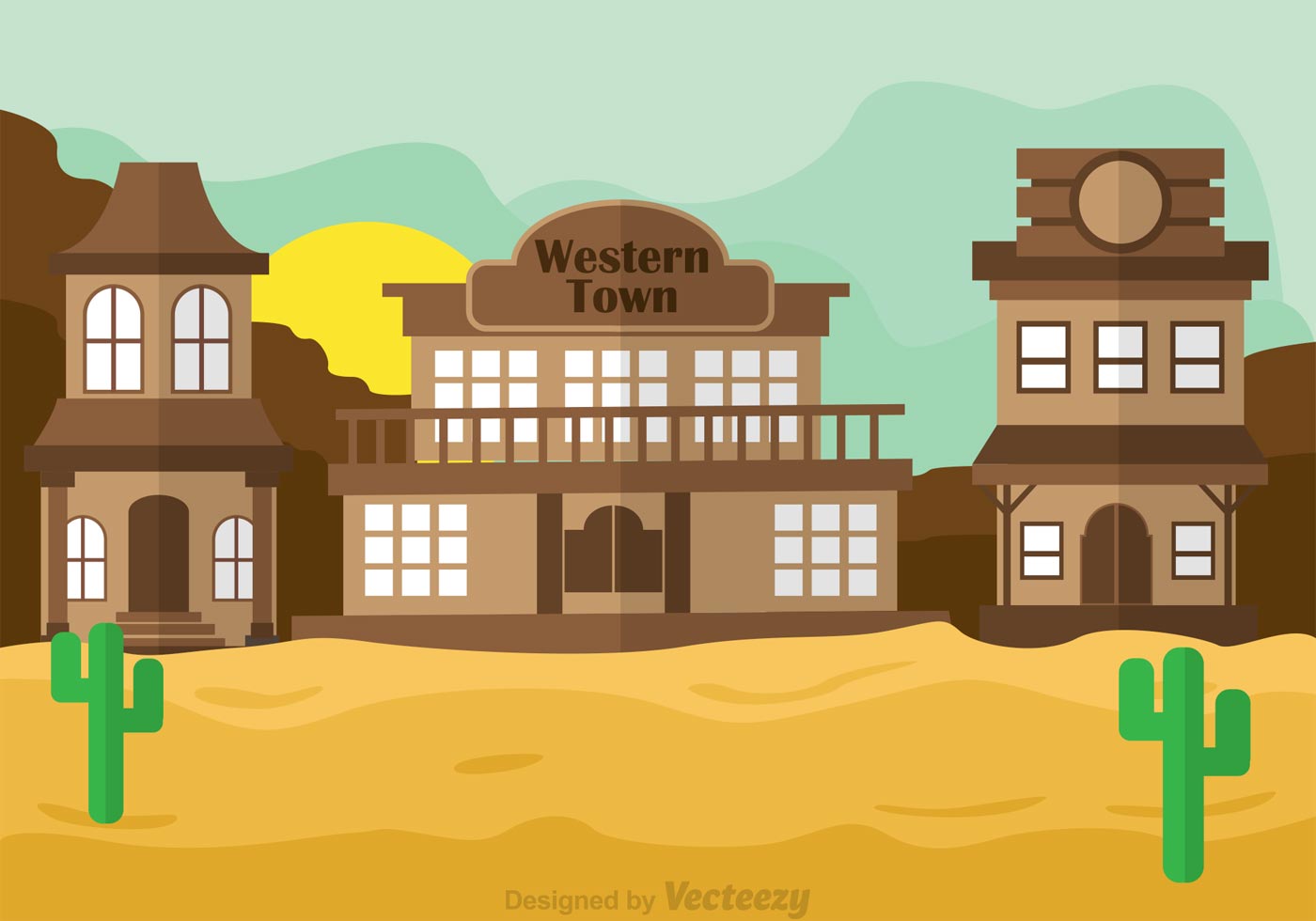 1400x980 Western Town Vector Scene - Western Town Drawing