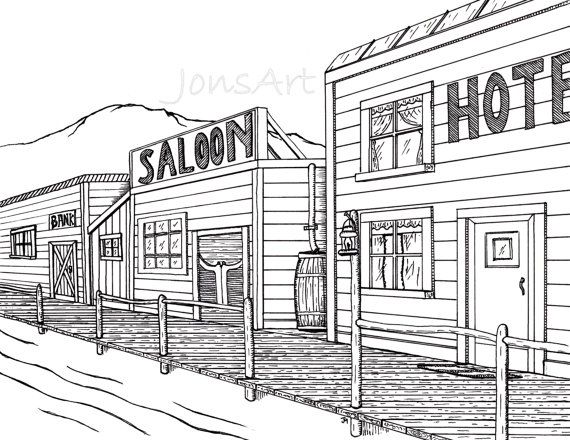 570x440 Wild West Drawing Back Gt Pics For Gt Old Western Town Drawing - Western Town Drawing