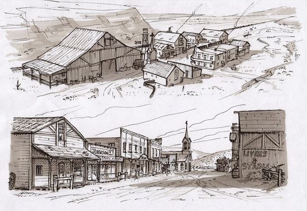 600x412 Western Town Buildings - Western Town Drawing